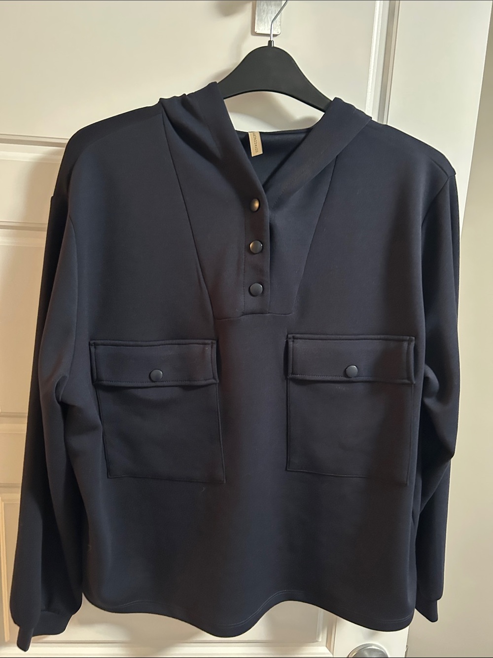 Navy Hooded Pullover with Chest Pockets